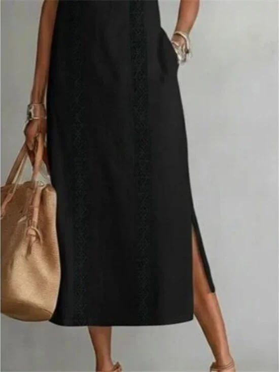 Side Slit Sleeveless Hollow-Out Trimmed Midi Dress - Picture 5 of 5